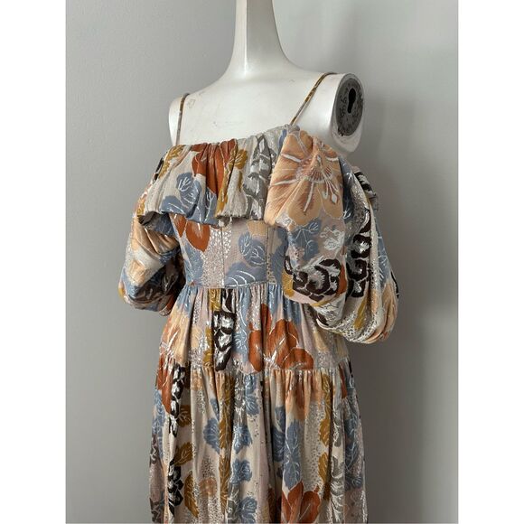 NWT ULLA JOHNSON Izra Metallic Floral Off The Shoulder Maxi Dress - Picture 8 of 10